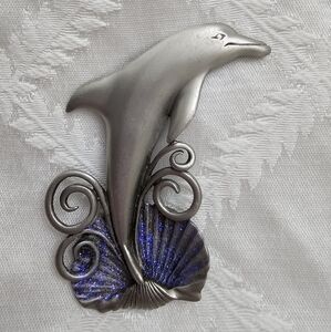 Silver Dolphin Brooch with Purple Accents